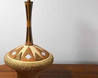 Vintage MCM Era Chalkware Ceramic Wood Table Lamp Space Age