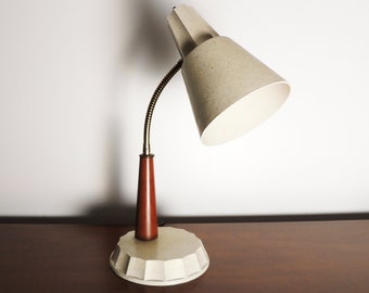 MCM Era Gooseneck Adjustable Wood Metal Desk Table Lamp