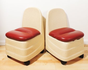 Set of 2 Mini MCM Era Shell Red Vinyl Kids Rolling Chair