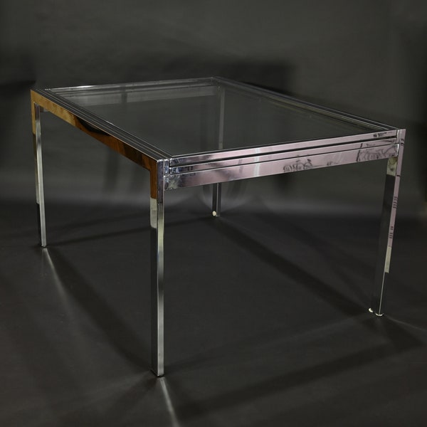 LOCAL PICKUP - Vintage Baughman attributed for DIA Expanding Chrome Metal Glass Top Dining Table