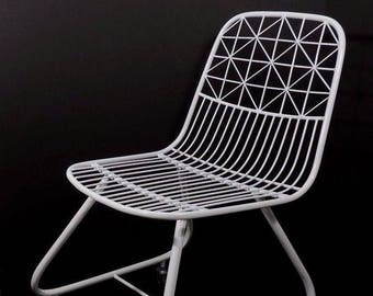 Modernist White Wire Cantilever Metal Chair on Casters