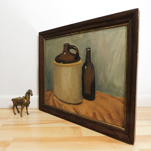 Jahrgang Glen Johnson Krug und Flasche signiert Ölgemälde auf Holz-Rahmen