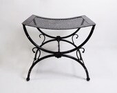 Antique Vintage Black Rustic Metal Curved Ottoman Chair