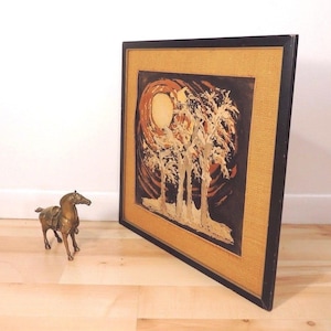 Vintage Mid-Century Modernist Abstract Landscape Fabric Painting