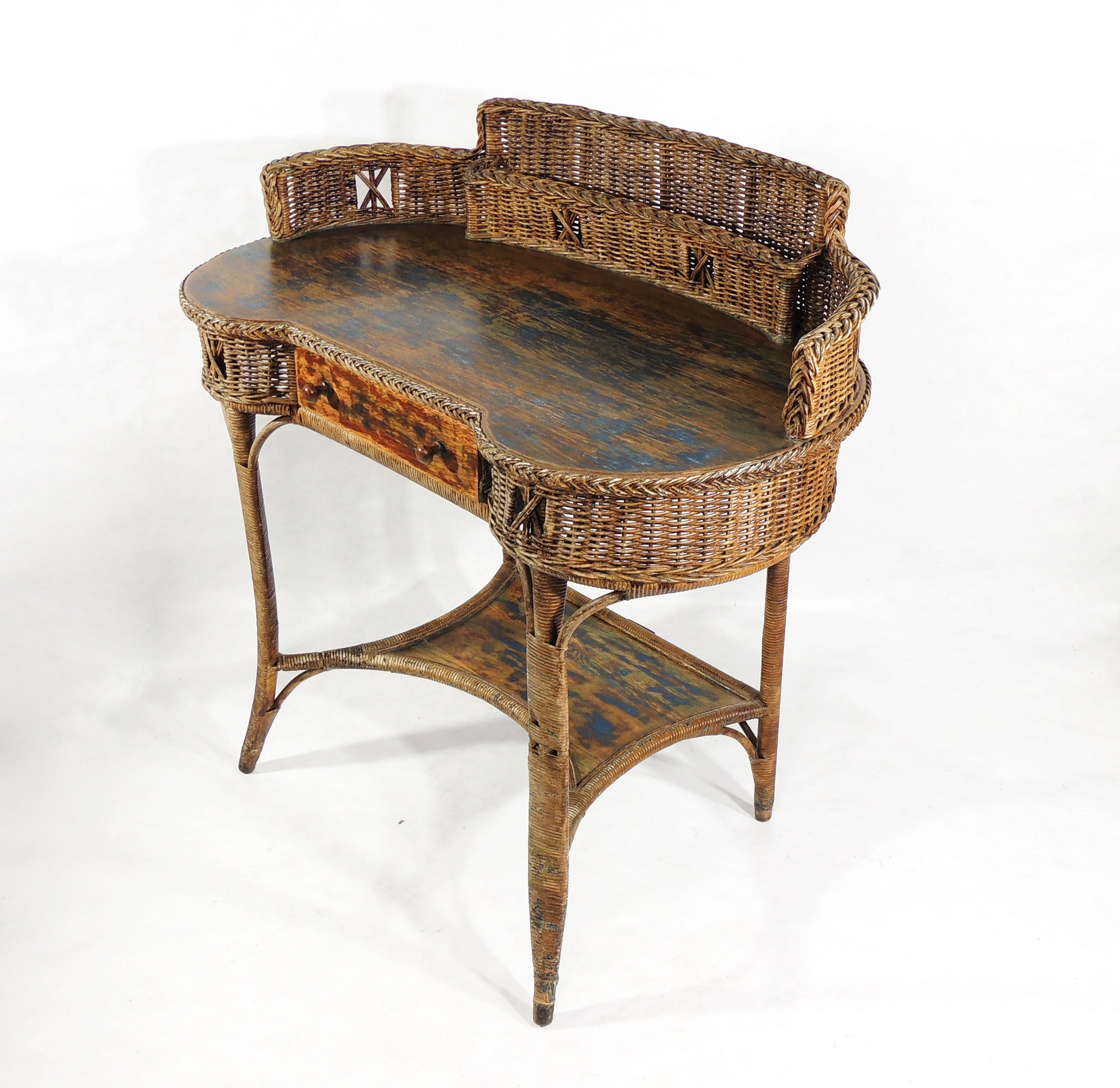 Antique Heywood Wakefield Rattan Wood Kidney Top Writing Desk Table Drawer Free Local Pickup Etsy