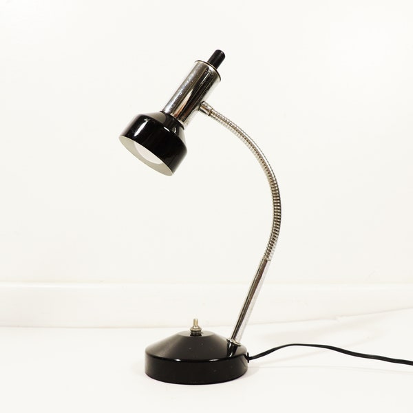Lampe de bureau à col de cygne minimaliste en chrome noir Modernist Era
