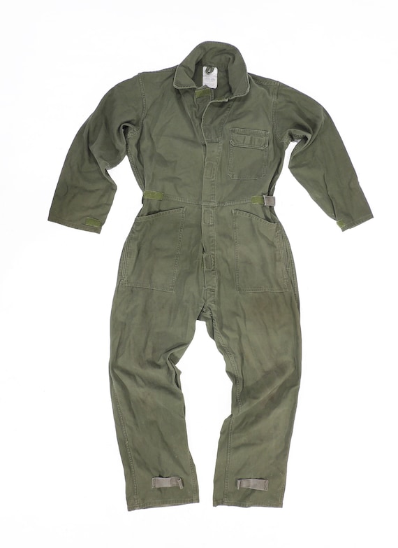 Vintage Military Olive Jumpsuit Coveralls Sateen Mens Size L