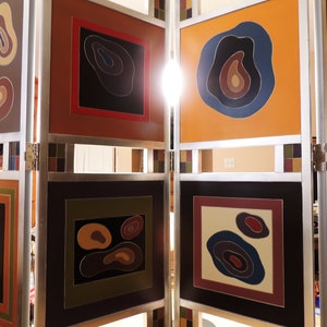 RARE Large Postmodern Four-panel Screen Abstract Art Room Divider ...
