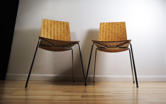Set of 2 Ikea Eliot Scandinavian Design Textured Bamboo Metal Legs