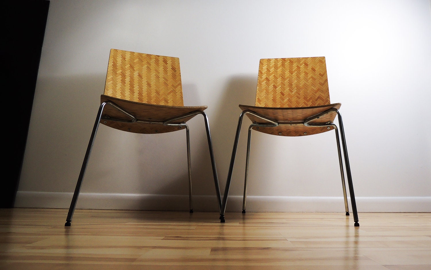 Set of 2 Ikea Eliot Scandinavian Design Textured Bamboo Metal Legs