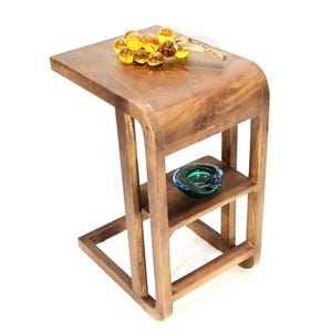 Rustic Art Deco-style C waterfall side table Solid wood