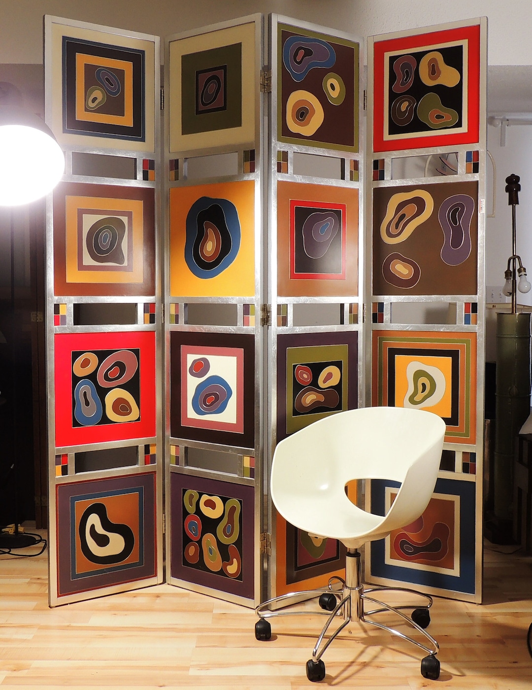 RARE Large Postmodern Four-panel Screen Abstract Art Room Divider ...