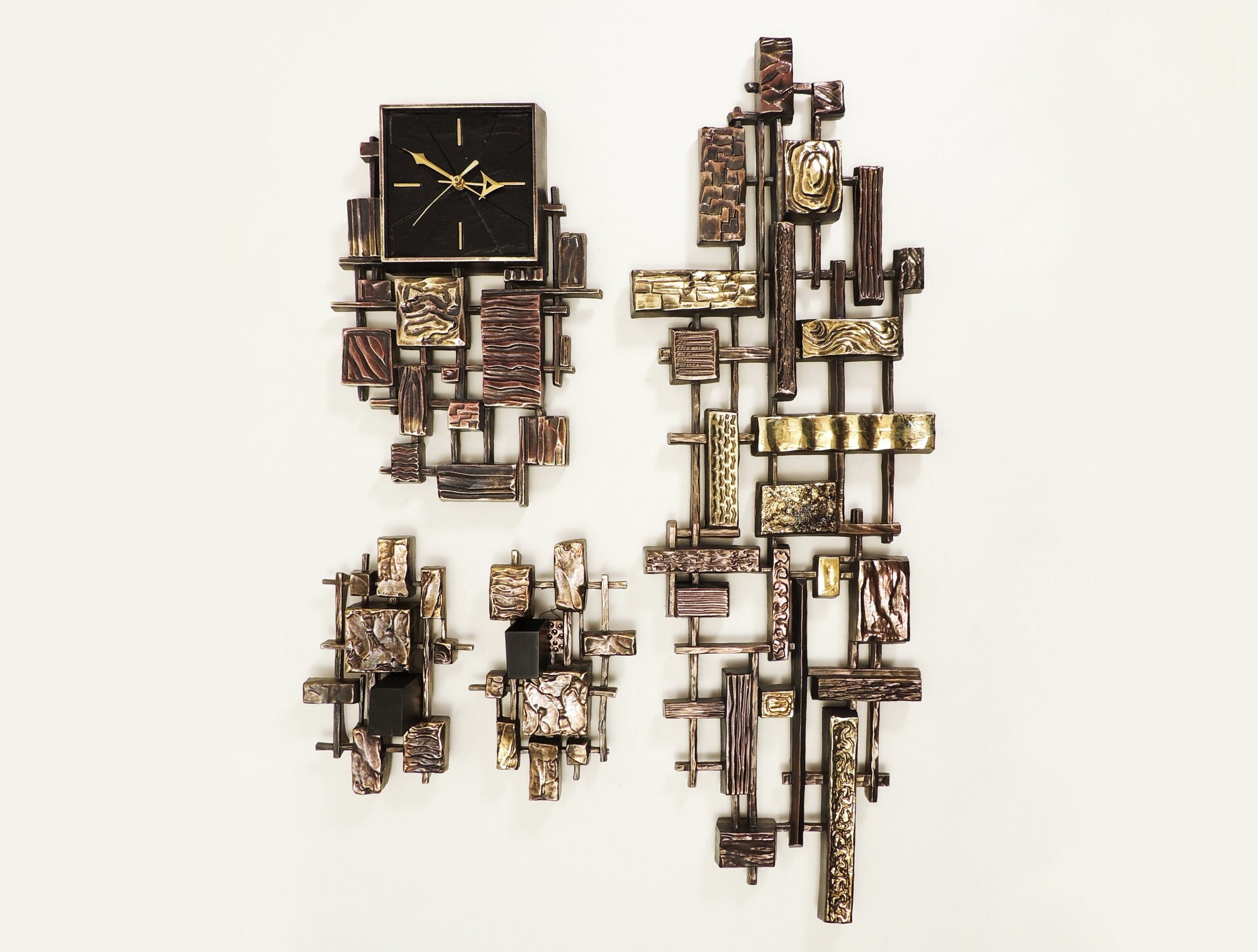 1970s SYROCO USA製 ヴィンテージ壁飾り 鳥と木 Set of 4 Vintage Syroco USA Brutalist Abstract Clock Wall Art