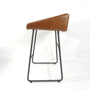 Postmodern Brown Vinyl Seat Metal Industrial Style Bar Stool image 3