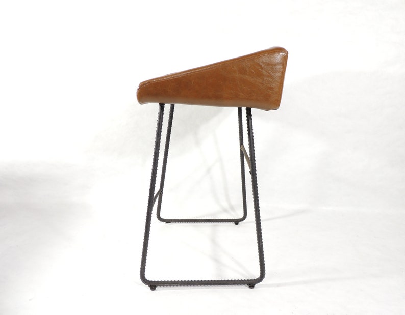 Postmodern Brown Vinyl Seat Metal Industrial Style Bar Stool image 3