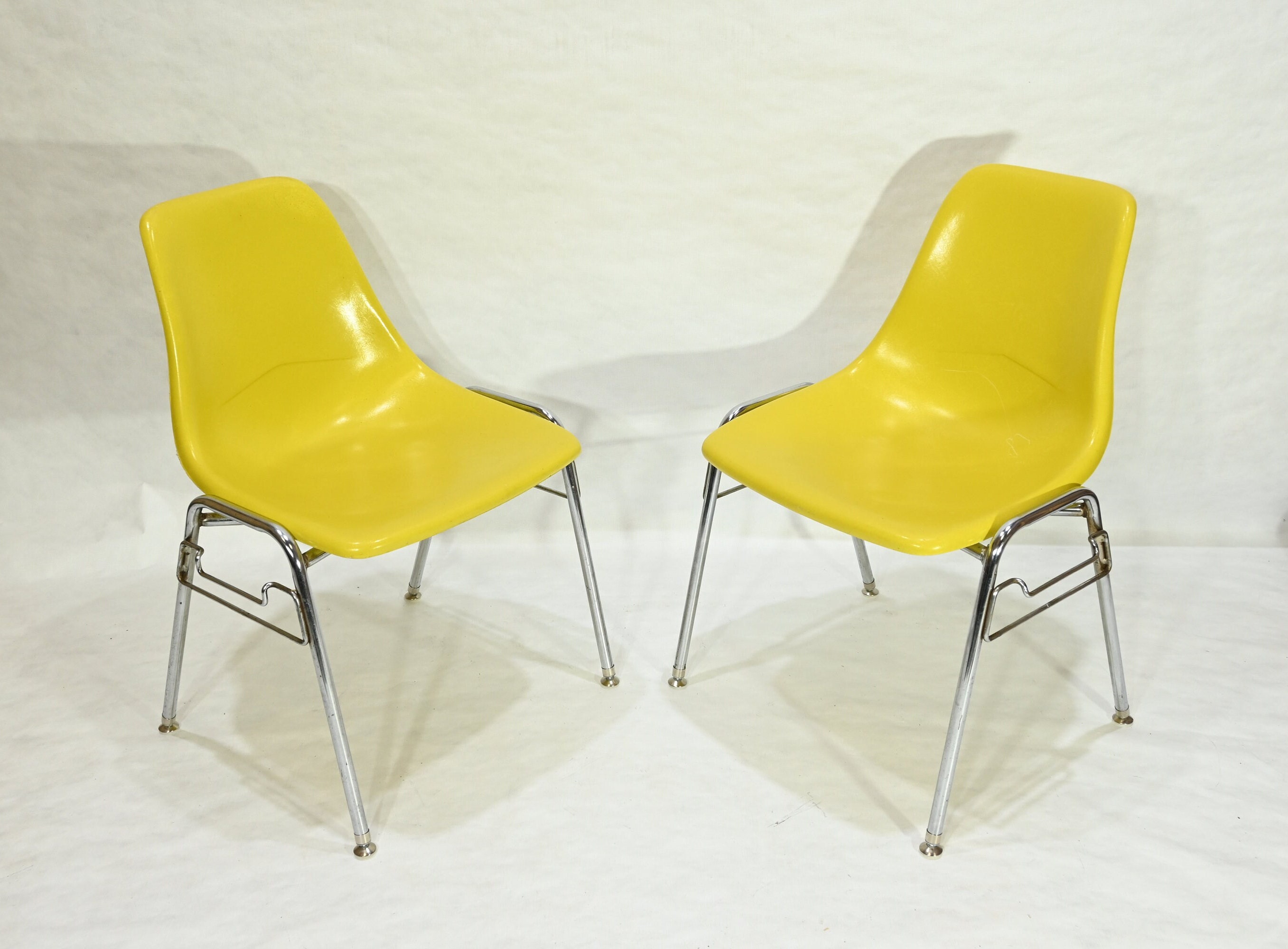 Vintage Mid Century Eames Era Yellow Shell Stacking Side