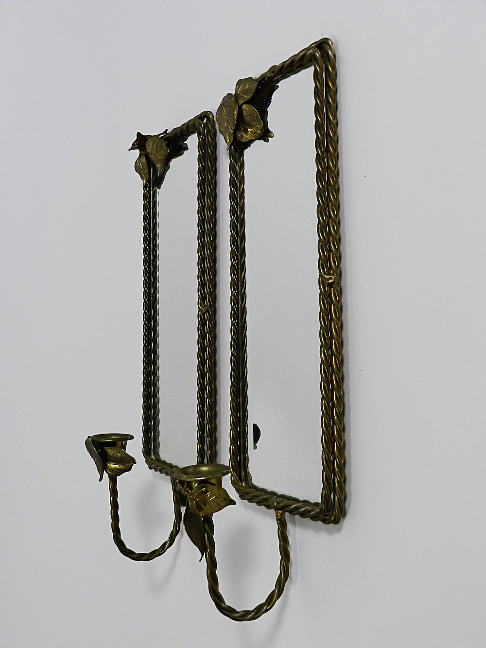 brass wall candle holders on Set Of 2 Vintage Mirror Brass Wall Sconce Candle Holders Etsy
