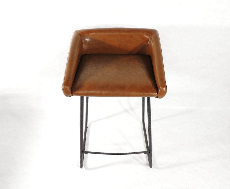 Postmodern Brown Vinyl Seat Metal Industrial Style Bar Stool image 2
