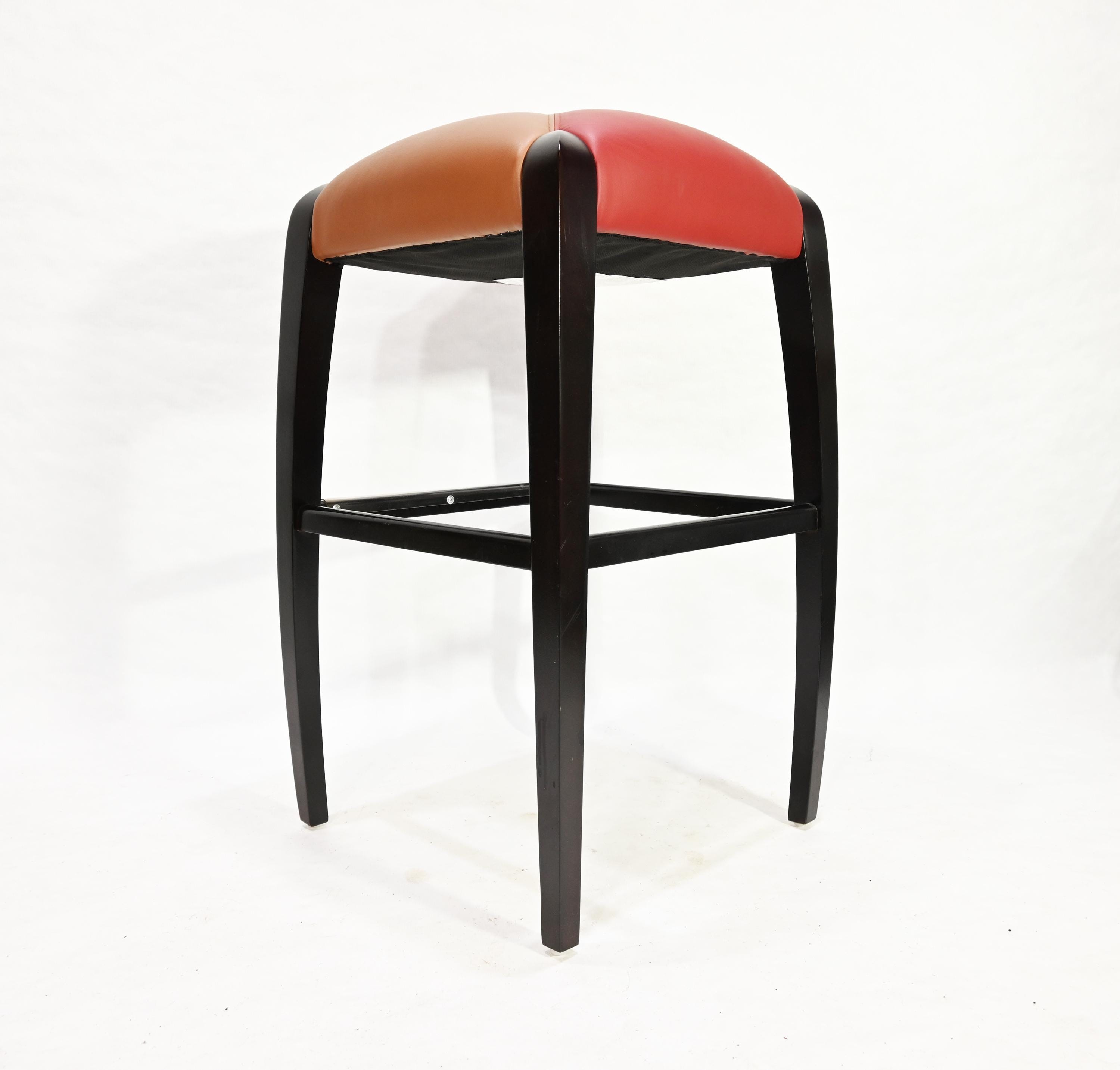 Vintage Post Modern Lowenstein Two Tone Leather Top Bar Stool