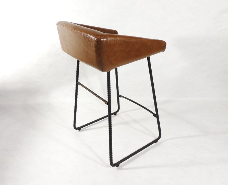 Postmodern Brown Vinyl Seat Metal Industrial Style Bar Stool image 4