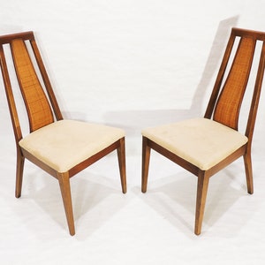 Set of 2 MCM Era American of Martinsville Wicker Rattan Backrest Cloth Seat Wood Dining Chairs image 2