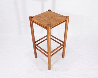 Vintage Wicker Rush Woven seat Solid Wood Bar Stool