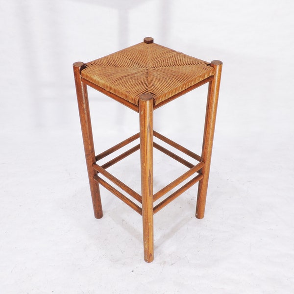 Vintage Wicker Rush Woven seat Solid Wood Bar Stool