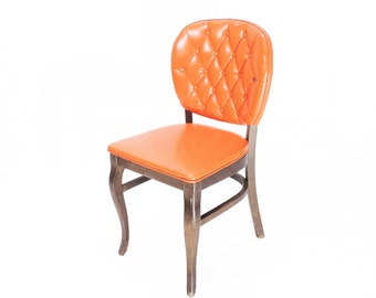 Original Bianco Orange Vinyl Wood Rustic Dining Chair MCM Era