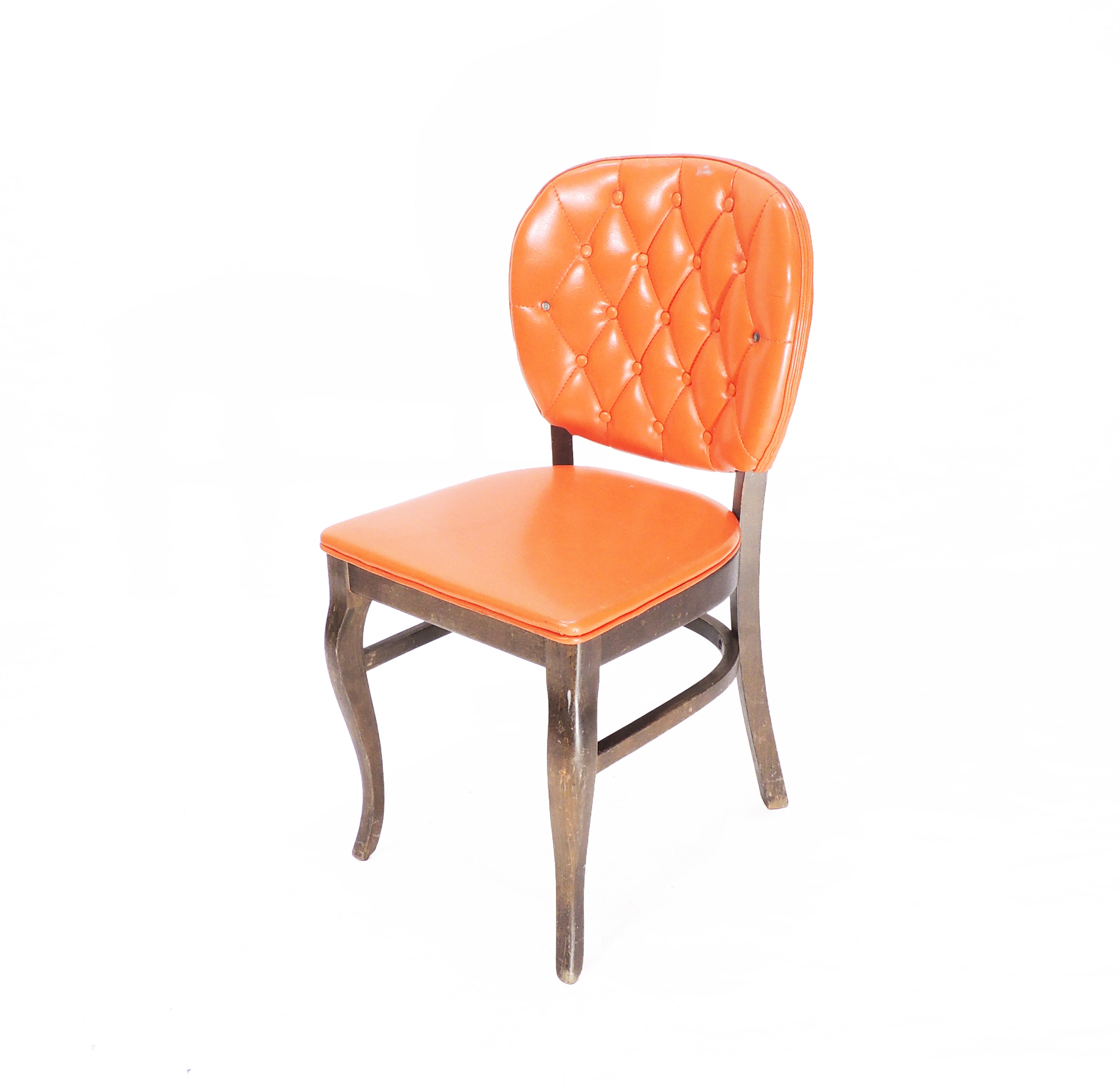 Original Bianco Orange Vinyl Wood Rustic Dining Chair MCM Era