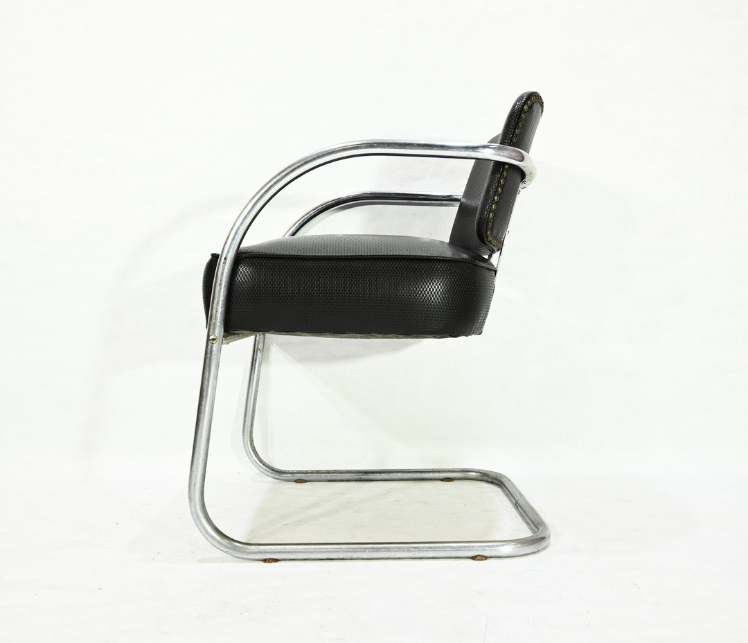 Kem er Attributed Lloyd Mfg Deco Cantilever Chair Chrome Black Vinyl Machine Age Industrial