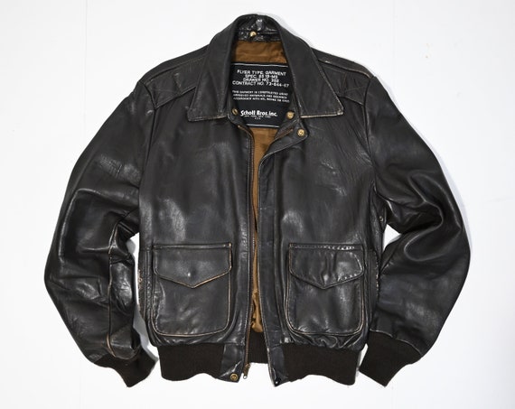 Vintage Schott Bros Inc Brown Leather Bomber Jacket Made in