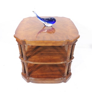 Vintage Drexel Heritage Walnut Wood Finish French Inspired Form with Shelf Empire Side End Table
