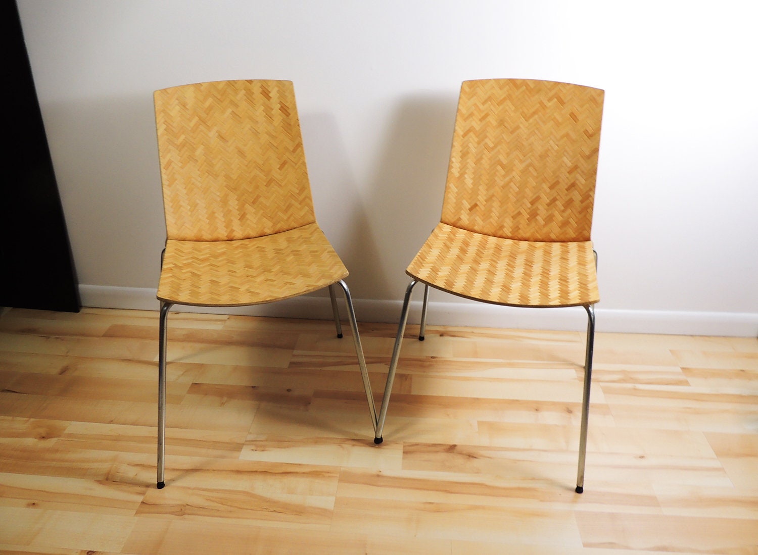 Set of 2 Ikea Eliot Scandinavian Design Textured Bamboo Metal Legs