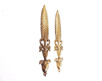 Set of 2 Vintage Hollywood Regency Solid Brass Metal Wheat Wall Art
