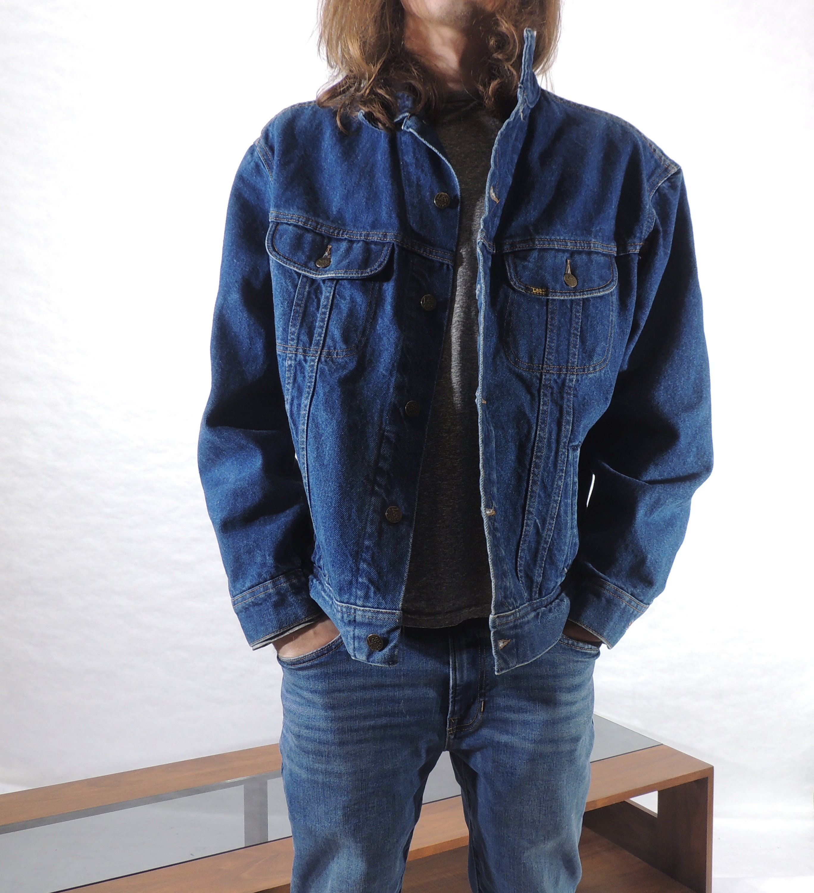 【Lee】USA製 Boa Denim Trucker Jacket XL Vintage American Made Lee Trucker Blue Jean Jacket Mens Label Size