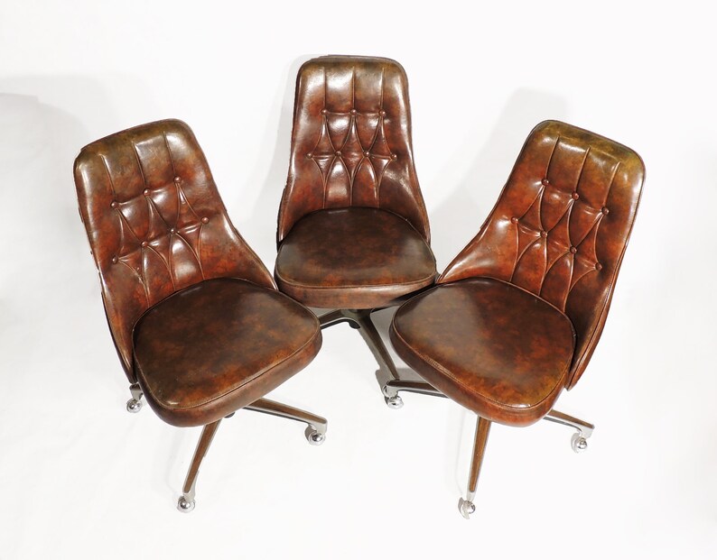 Original Chromcraft 3 Modernist Era Chairs Brown Vinyl Etsy