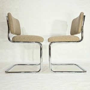 2 Vintage Mid Century Modern Breuer-style Tubular Chrome Metal Fabric Chairs