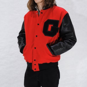 Vintage DeLong Faux Leather Sleeves Varsity Letterhead Jacket Fútbol Tamaño L