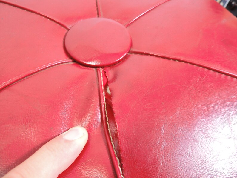 Vintage Mid-Century Merit NY Red Vinyl Foot Stool