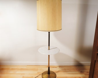 MCM Era Wood Round Marble Table Floor Lamp with Shade