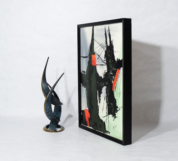 MCM Era Original Kovaci Abstract Expressionist Orange Black Signed