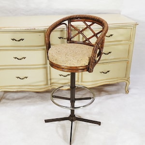 Original Admiral Chrome Swivel Metal Wicker Bentwood Counter Top Bar Stool Modernist Era Chair
