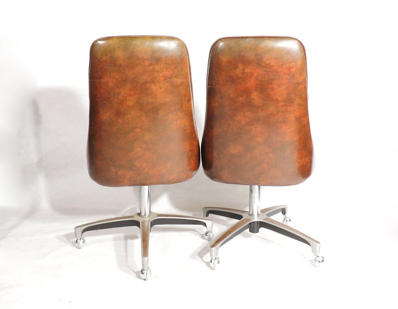 Modernist Era Chromcraft Brown Vinyl Upholstery Metal Swivel Etsy