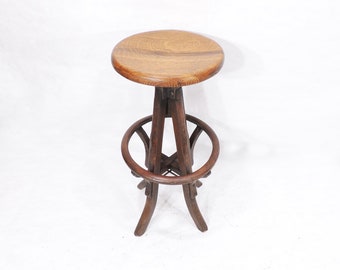 Antique Bentwood Metal Adjustable Industrial Work Stool