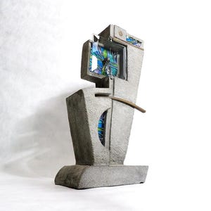 Postmod Brutalist Art Abstract Geometrical Concrete Standing Clock signed