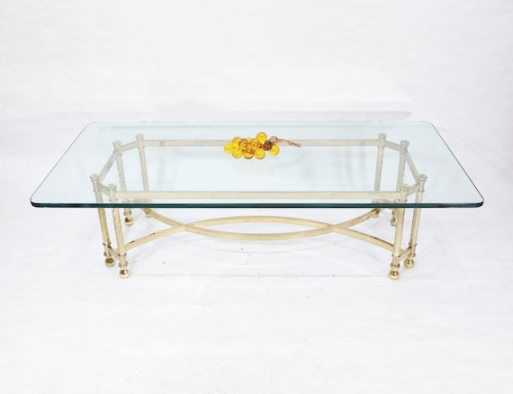 MCM Era Rectangular Glass Top Brass Metal Twisted Pillars Accents
