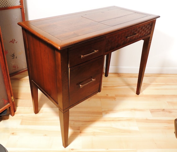 REDUCED!! Solid Wood Mid-Century 2-Drawer Sewing Cabinet with Singer Sewing  Machine
