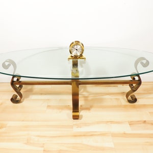 Vintage Hollywood Regency Style Metal Frame Glass Oval Coffee Table