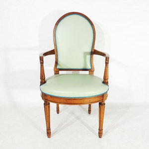 Vintage Hall Light Green Vinyl Wood Dining Armchair By Mount Airy 画像 2