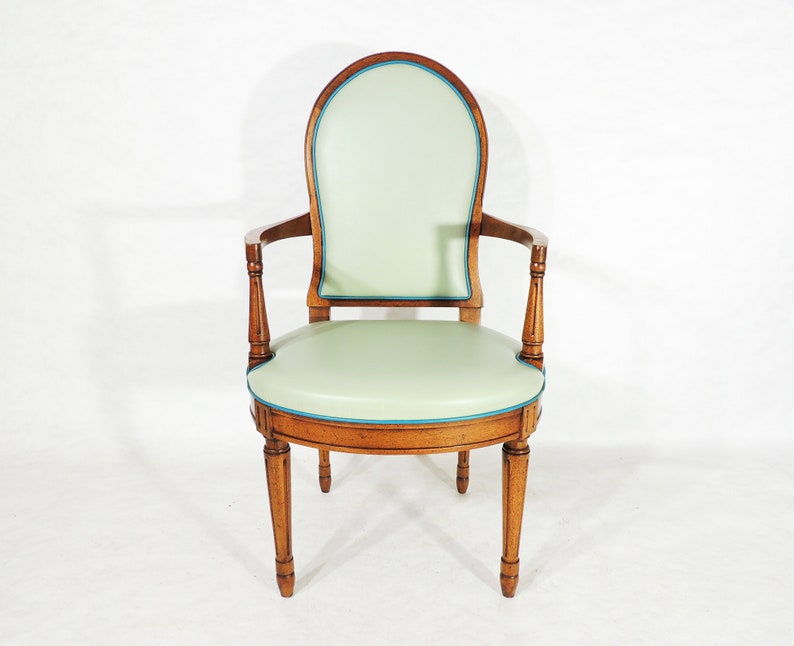 Vintage Hall Light Green Vinyl Wood Dining Armchair By Mount Airy 画像 2